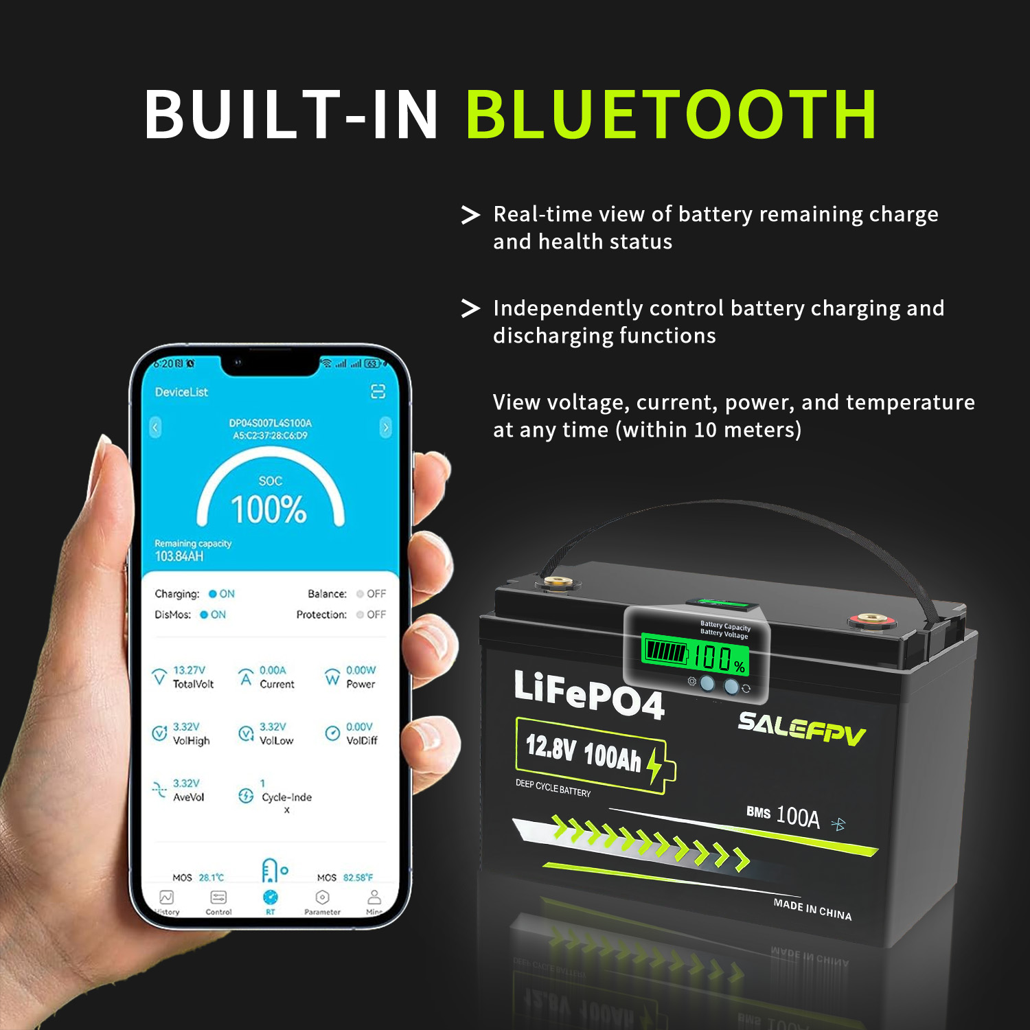 12V 100Ah Bluetooth with LCD Display LiFePO4 Battery(Fast Delivery,US Stock) - Image 4