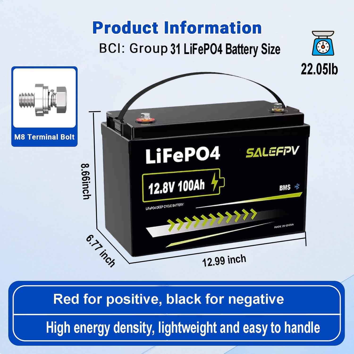 12V 100Ah LiFePO4 Battery, 1280Wh Group 31 Bluetooth Lithium Battery(Fast Delivery,US Stock) - Image 8